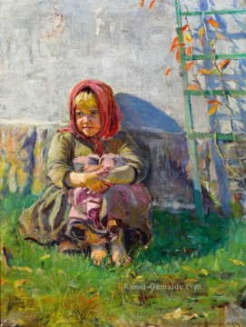 kleines Mädchen in einem Garten Nikolay Belsky Russisch Ölgemälde